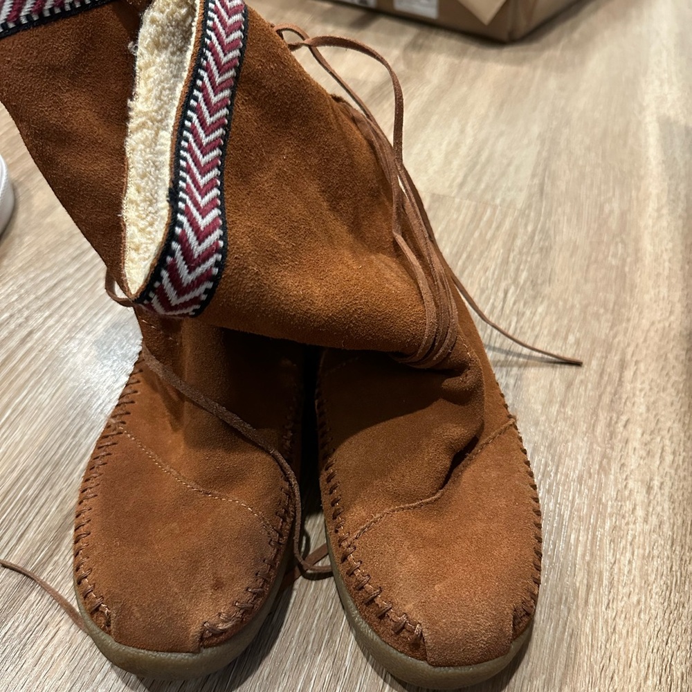 Toms Brown Ankle Boots with Patterned Trim